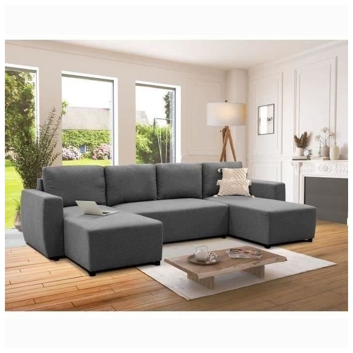 Canapé d'angle convertible panoramique PHARELL 5/6 places - Tissu ant