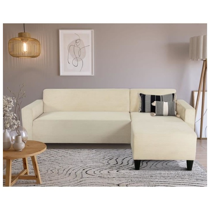 Canapé d'angle fixe réversible 4 places BOB - Velours côtelé - Bei