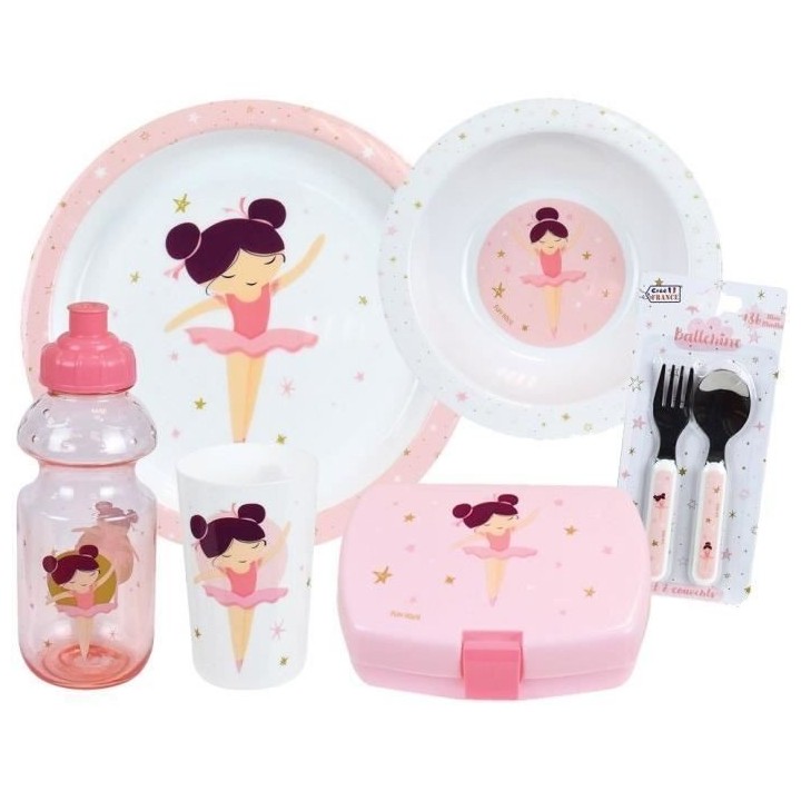 BALLERINE - Lot vaisselle pour enfant avec verre, assiette creuse, ass