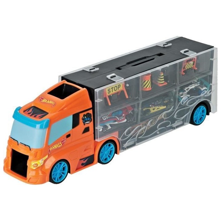 TOYS AND FUN Camion HOT WHEELS 40 cm et 3 voitures + accessoires de si