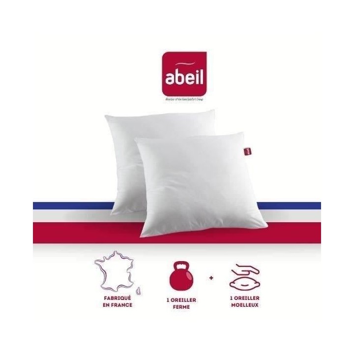 ABEIL Lot de 2 Oreillers DOUBLE CONFORT 100% Coton 60x60cm