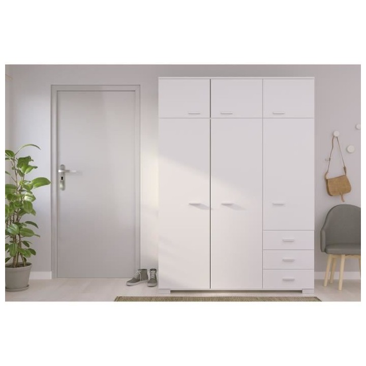 Armoire de chambre contemporaine blanche - COSMOS - L 146 cm - 6 porte