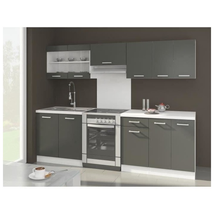 ULTRA Cuisine complete avec plan de travail L 2m40 - 7 éléments -Gri