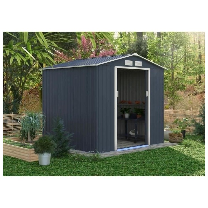 Abri de jardin en métal 4,07 m² - 213 x 191 x 195 cm - Kit d'ancrage