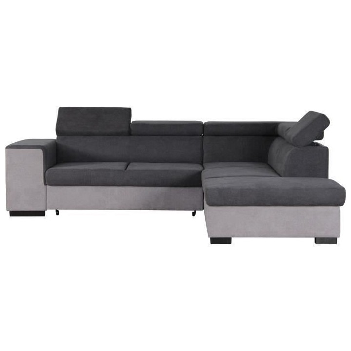 Canapé d'angle droit convertible + coffre 5 places - Tissu gris - L 2