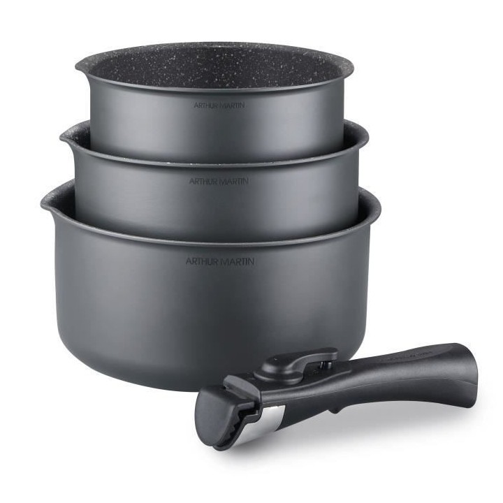 Batterie de cuisine ARTHUR MARTIN AM777GM Set de 3 casseroles - Gris M