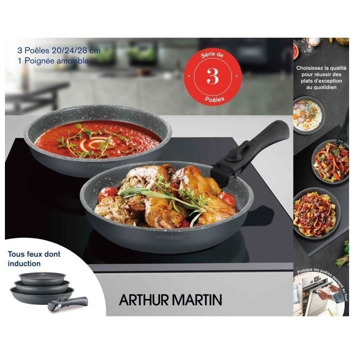 Batterie de cuisine ARTHUR MARTIN AM521GM Set de 3 poeles - Gris Mat 2