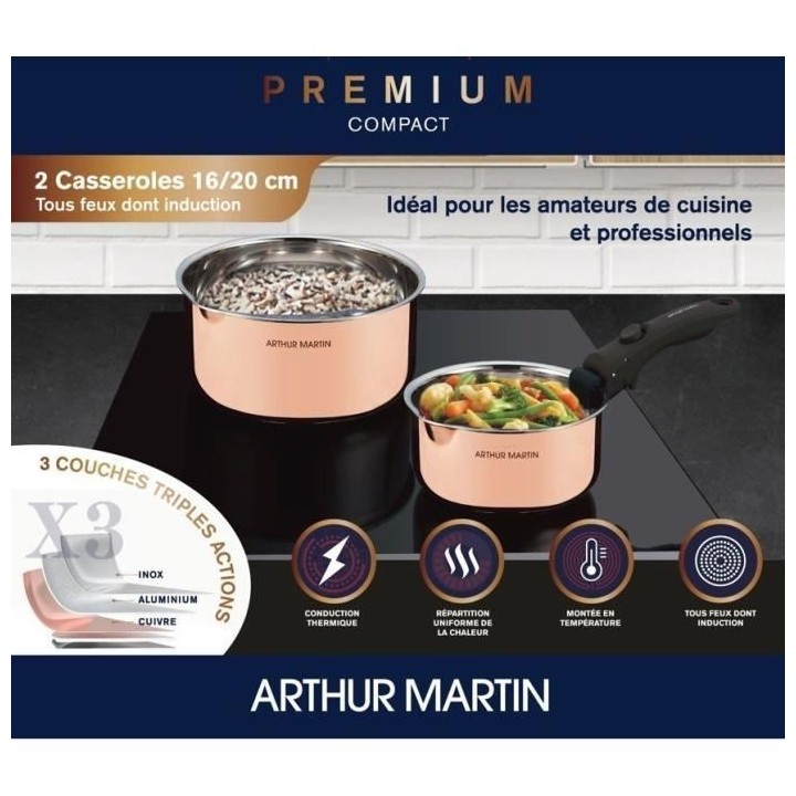 2 casseroles 16-20 cm + 1 poignée - ARTHUR MARTIN - AM720GT - 3 couch