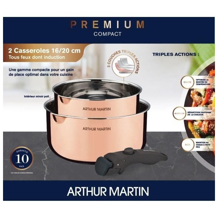2 casseroles 16-20 cm + 1 poignée - ARTHUR MARTIN - AM720GT - 3 couch