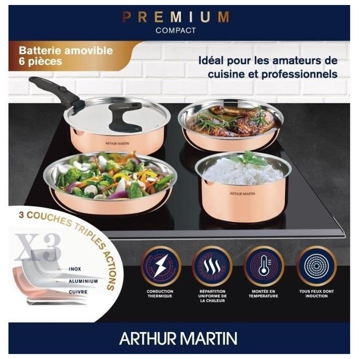 Batterie de cuisine 6 pieces - ARTHUR MARTIN - AM516GT - 3 couches tri