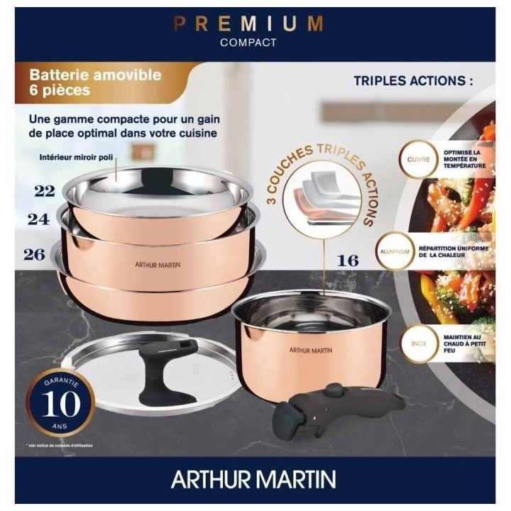 Batterie de cuisine 6 pieces - ARTHUR MARTIN - AM516GT - 3 couches tri