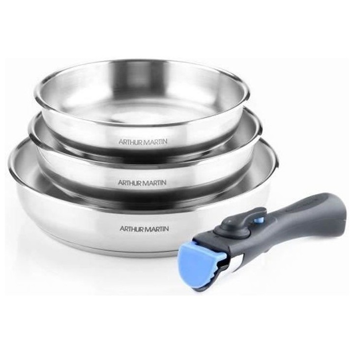 Set de 3 poeles 20-24-26 cm Arthur Martin AM1410 - Acier Inoxydable -