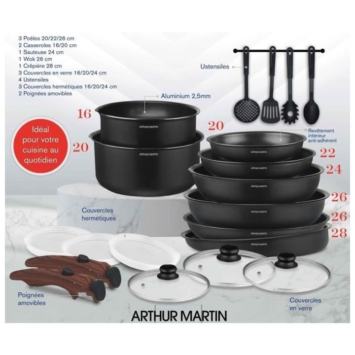 Batterie de cuisine - Tous feux dont induction - Arthur Martin - AM053