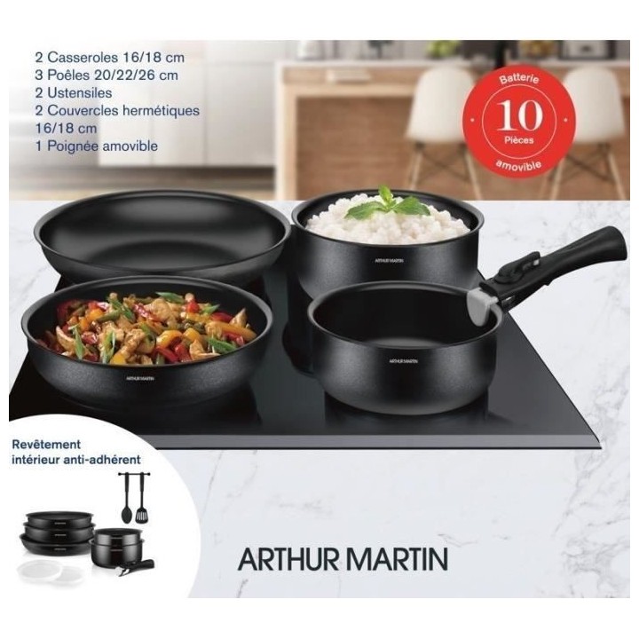 Batterie de cuisine 10 pieces Arthur Martin - Aluminium - Tous feux sa