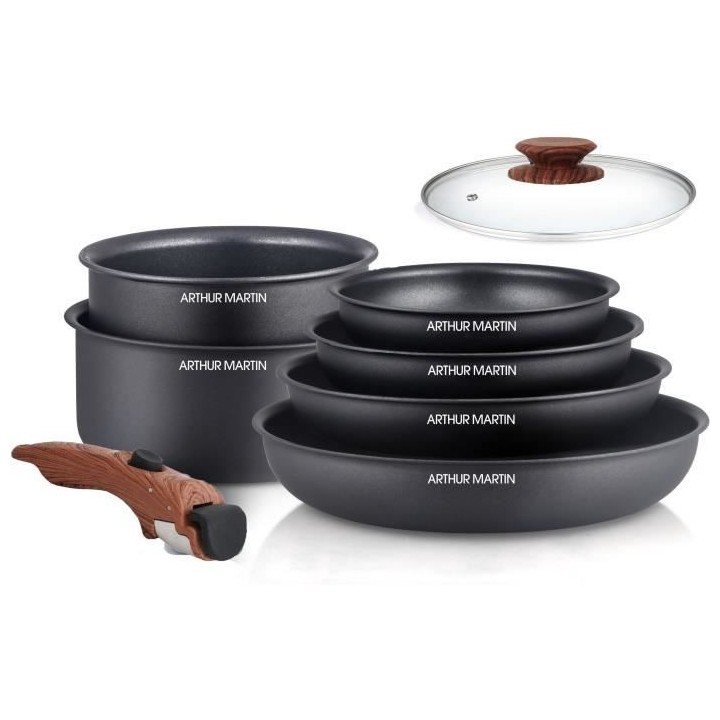 Batterie de cuisine 8 pieces ARTHUR MARTIN - Aluminium - Poignée Bois
