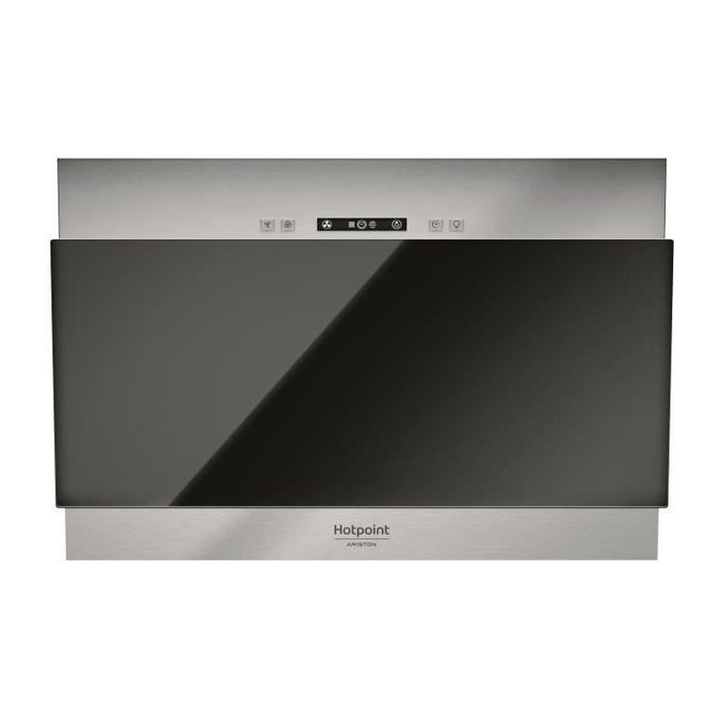 Hotte décorative HOTPOINT HHVP6.4FLLK - L 60 cm - 384 m3 air / h max - 63 dB max - 3 vitesses - Inox + verre noir