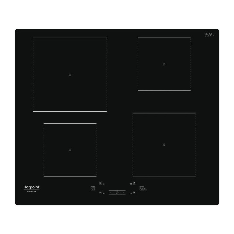 Table de cuisson induction - HOTPOINT - 4 foyers - L60 cm - HQ5660SNE - 7200 W - Revetement verre noir