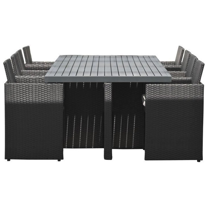 Ensemble repas de jardin encastrable - Noir - Résine tressée et plat