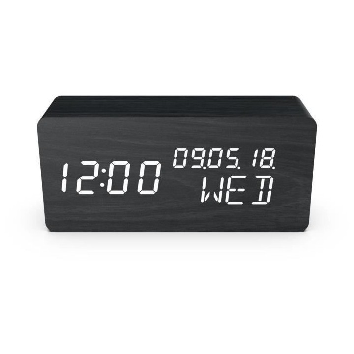 Réveil Thermometre Bois Noir - WOOD - Multifonctions - Activation son