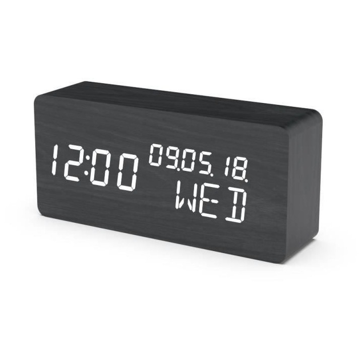 Réveil Thermometre Bois Noir - WOOD - Multifonctions - Activation son