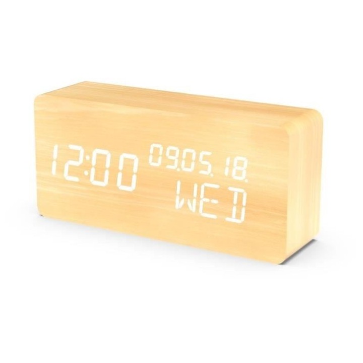 Réveil 4 en 1 : Affichage Heure Date Jour Température - EVOOM - WOOD