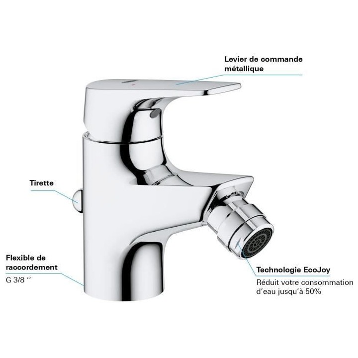 Mitigeur monocommande bidet - GROHE - Start Flow - Hauteur sous bec 46
