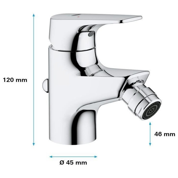 Mitigeur monocommande bidet - GROHE - Start Flow - Hauteur sous bec 46