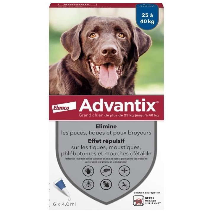ADVANTIX Chien Solution Antiparasitaire Grande Race 25 a 40kg 6 pipett