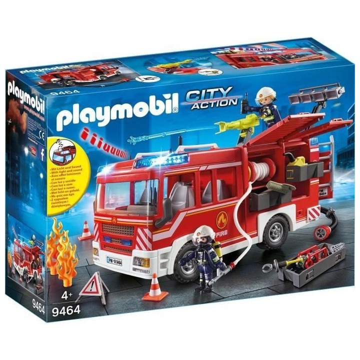PLAYMOBIL 9464 Fourgon d'intervention des pompiers jaune avec canon a