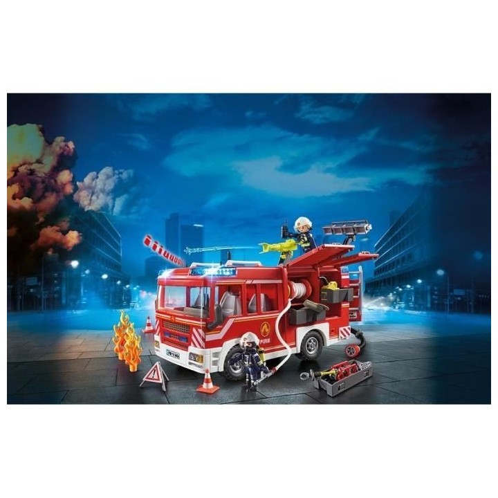 PLAYMOBIL 9464 Fourgon d'intervention des pompiers jaune avec canon a