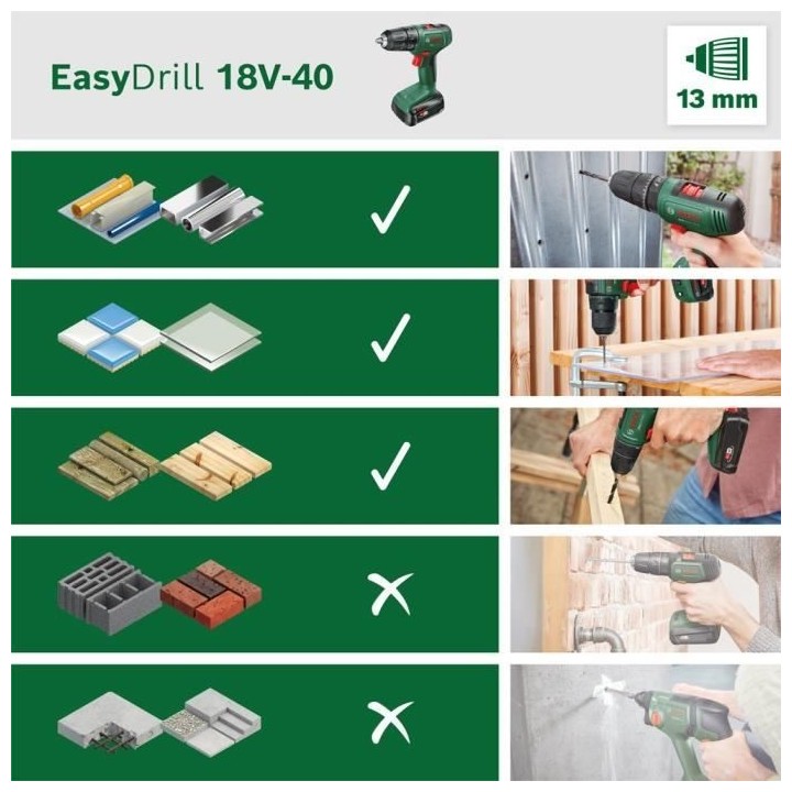 Perceuse visseuse Bosch EasyDrill 18V-40 (SANS Batterie, SANS chargeur