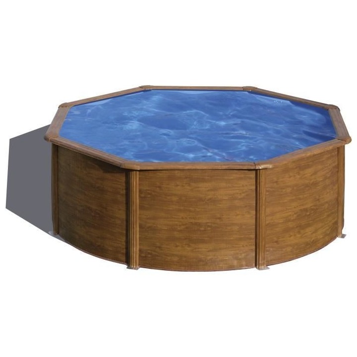Piscine ronde acier Ø3,70m x H: 1,22m - Imitation bois - Filtration a