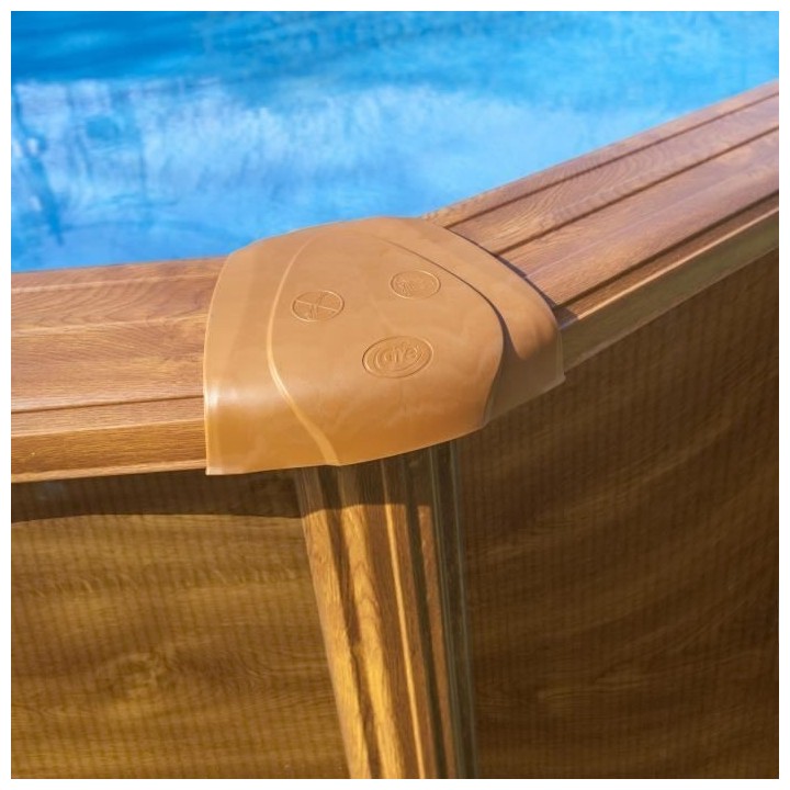 Piscine ronde acier Ø3,70m x H: 1,22m - Imitation bois - Filtration a