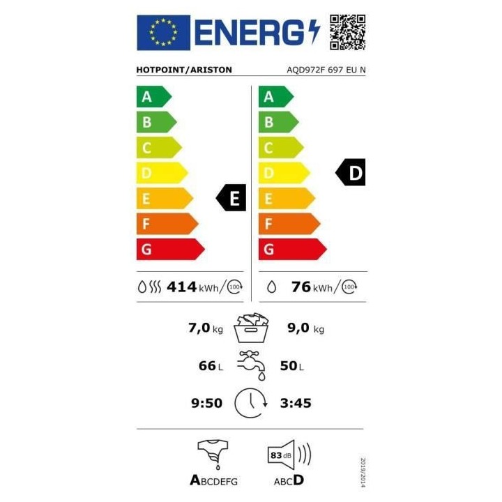 Lave-linge séchant HOTPOINT AQD972F697EUN Aqualtis - 9 / 7 kg - Induc