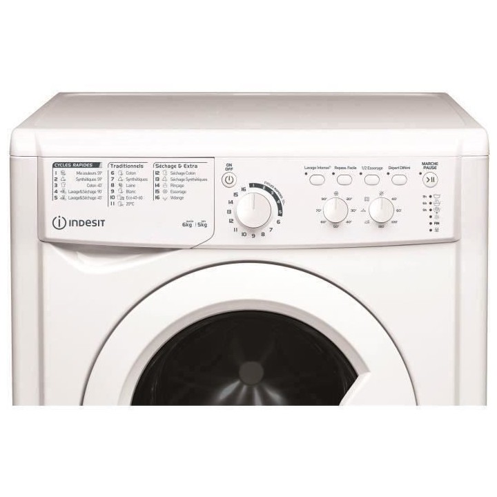 Lave-linge séchant INDESIT EWDC651251WFRN - 6 / 5 kg - Induction - 12