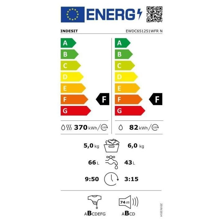 Lave-linge séchant INDESIT EWDC651251WFRN - 6 / 5 kg - Induction - 12