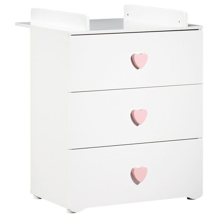 Chambre bébé trio Basic coeur: lit 120x60, commode a langer et armoi