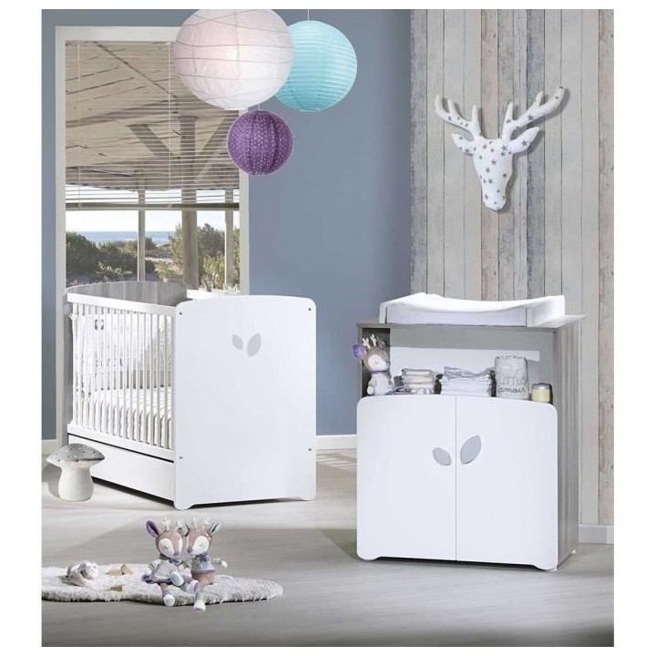 Chambre bébé duo Leaf: lit 120x60, commode a langer - Babyprice - Bl