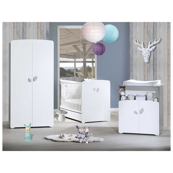 Chambre bébé trio Leaf: lit 120x60, commode a langer et armoire - Ba