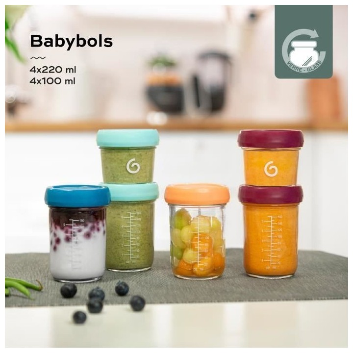 Babymoov Babybols en verre - Multiset - Pots de conservation hermétiq