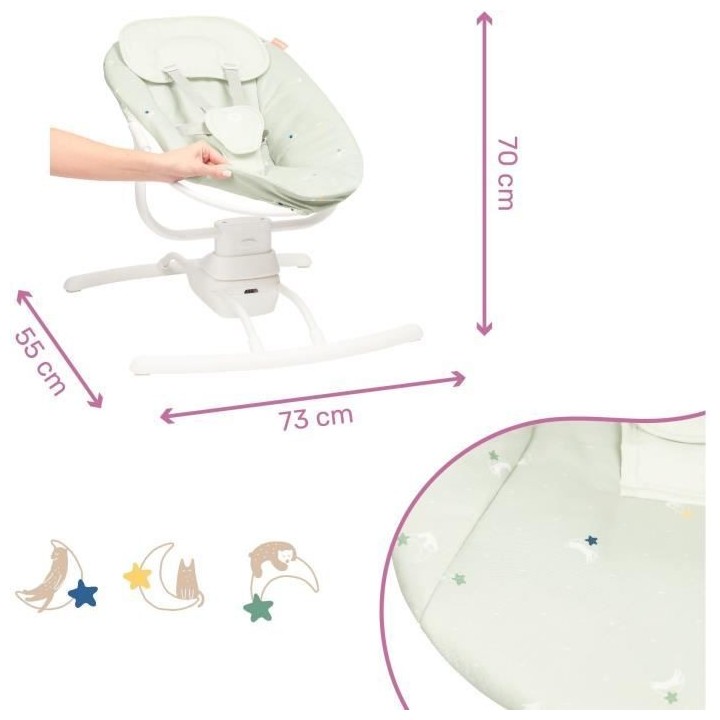 Badabulle Balancelle Electrique Bébé Latérale - 3 Vitesses de Balan