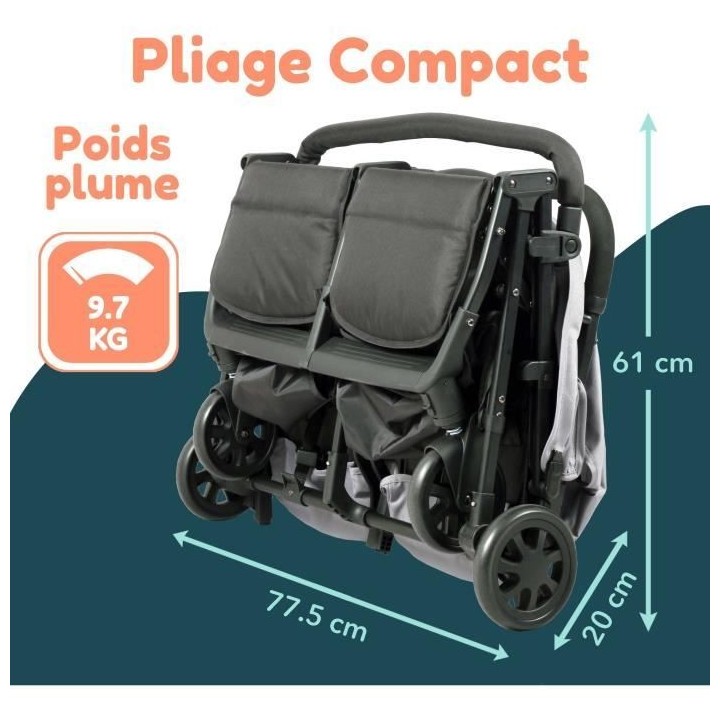 Poussette double BAMBISOL - Pour jumeaux et pour enfants d'âge rappro