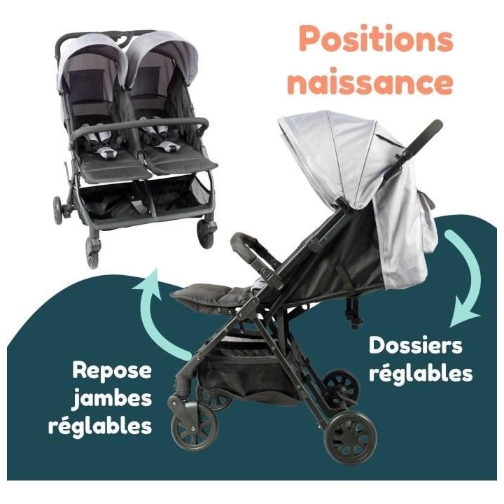 Poussette double BAMBISOL - Pour jumeaux et pour enfants d'âge rappro