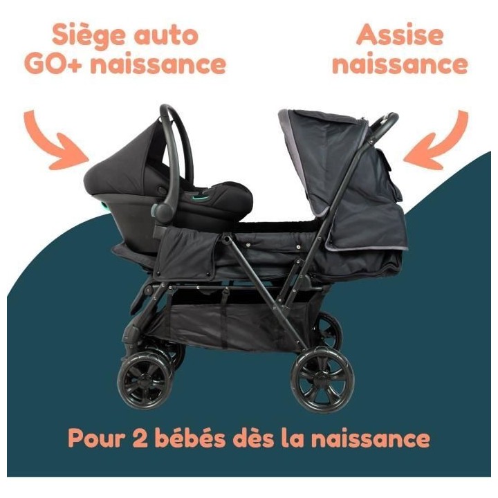 Poussette double jumeaux - BAMBISOL - Combiné Poussette Double + Sieg