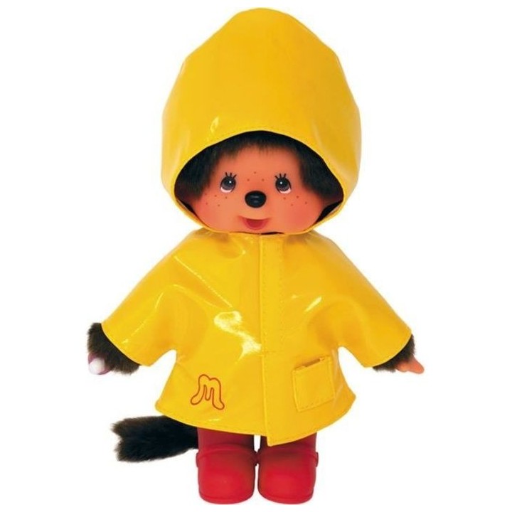 Peluche Monchhichi - BANDAI - Ciré Iconique Jaune - 20 cm