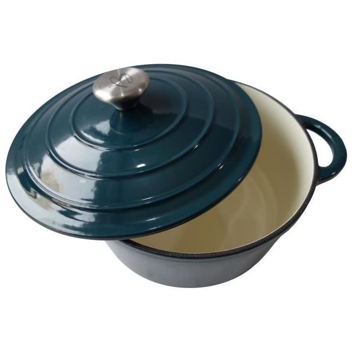 Cocotte BAUMALU24 cm - Forme ronde - Bleu vert