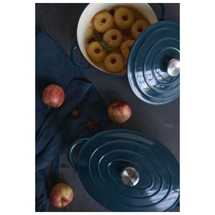 Cocotte BAUMALU24 cm - Forme ronde - Bleu vert