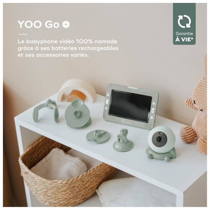 BABYMOOV Babyphone vidéo YOO Go+ - Batterie rechargeable - 4 accessoi