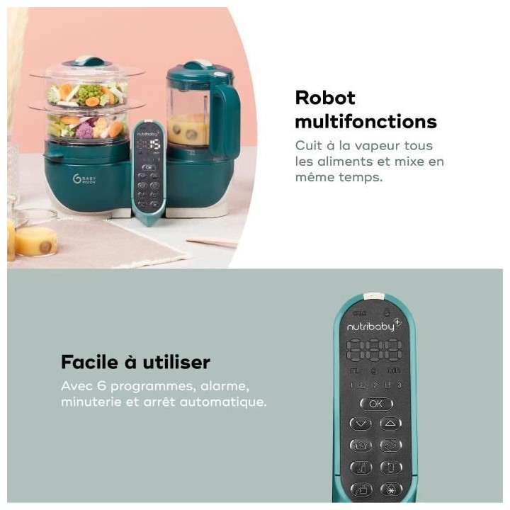 Babymoov Nutribaby+ - Robot Multifonctions 6 en 1 - Cuiseur-vapeur/Mix
