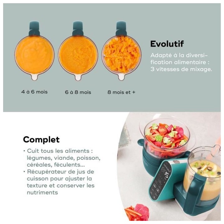 Babymoov Nutribaby+ - Robot Multifonctions 6 en 1 - Cuiseur-vapeur/Mix